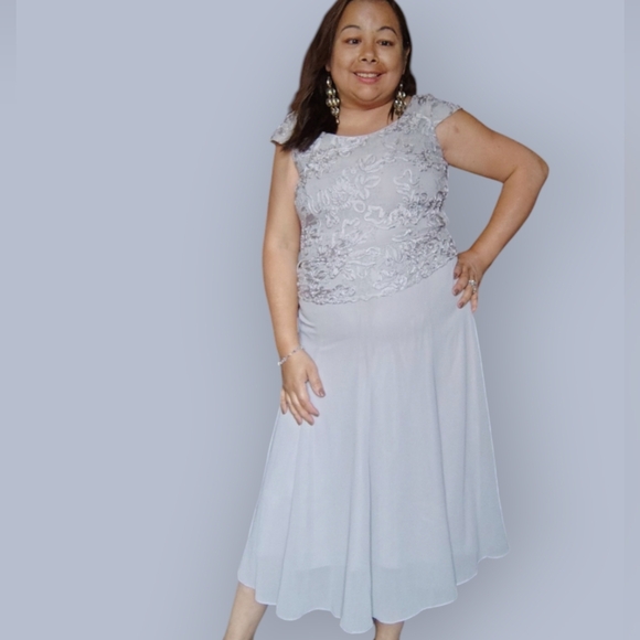 JACQUES VERT WOMENS SMALL FLORAL FORMAL GREY DRESS WEDDING PROM OR GRAD… - Picture 1 of 10